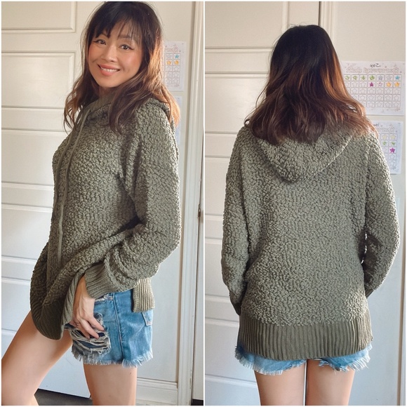 Zenana Cozy Popcorn Hoodie Loose Fit Sweater Top - Picture 3 of 6